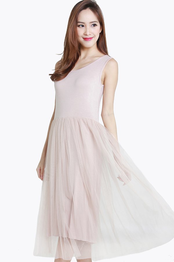 *RESTOCKED* Intuitively Attuned Tulle Midi Dress Dusty Pink